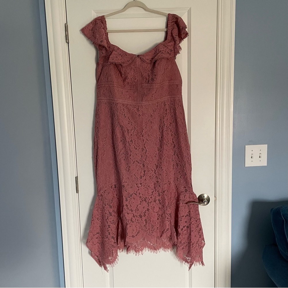 City Chic Blush Lace Off-Shoulder Dress 18 1x pink wiggle plus size - Picture 5 of 11